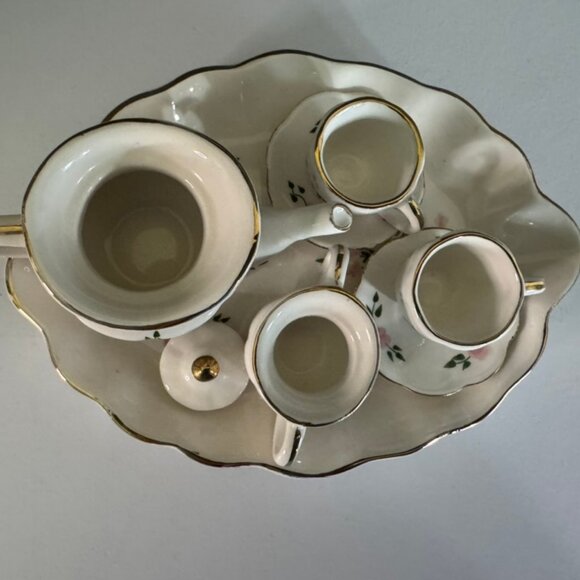 Vtg Miniature 8 Piece Porcelain Tea Set -White with Pink Floral Design VG Cond. - Picture 7 of 7